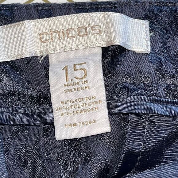 Chico’s Diamond Jacquard Trouser Ankle Pants Wmn’s Sz 1.5 M 10 Black - Picture 7 of 13